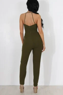 Rebellious Fashion Eilysh Khaki Lace Up Jumpsuit