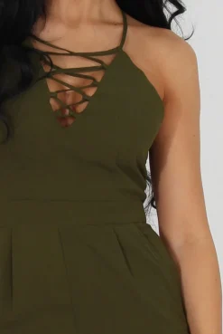 Rebellious Fashion Eilysh Khaki Lace Up Jumpsuit