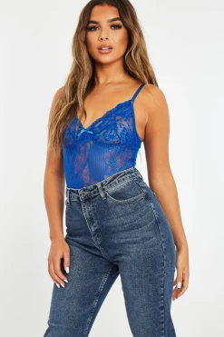 Rebellious Fashion Electric Blue Lace Corset Cup Bodysuit - Layne