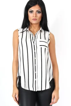 Rebellious Fashion Elsie Black And White Split Striped Shirt