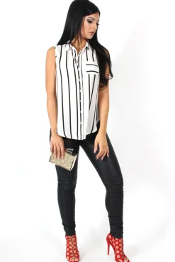 Rebellious Fashion Elsie Black And White Split Striped Shirt