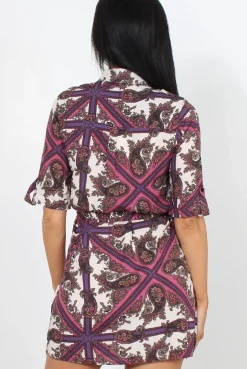 Rebellious Fashion Elyse Pink Paisley Print Shirt Dress