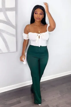 Rebellious Fashion Emerald Belted Wide Leg Trousers - Isadore