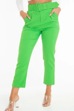 Rebellious Fashion Emerald Green Belted Tapered Peg Trousers - Jessika