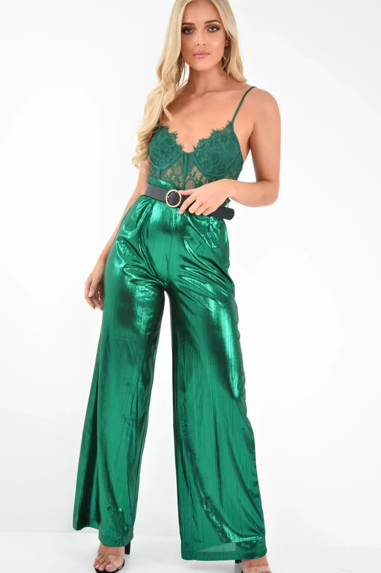 Rebellious Fashion Emerald Green Lace Flower Bodysuit - Faylen