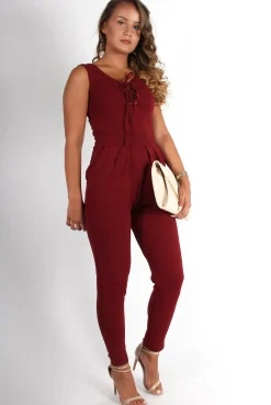 Rebellious Fashion Emily Wine Tie Front Jumpsuit