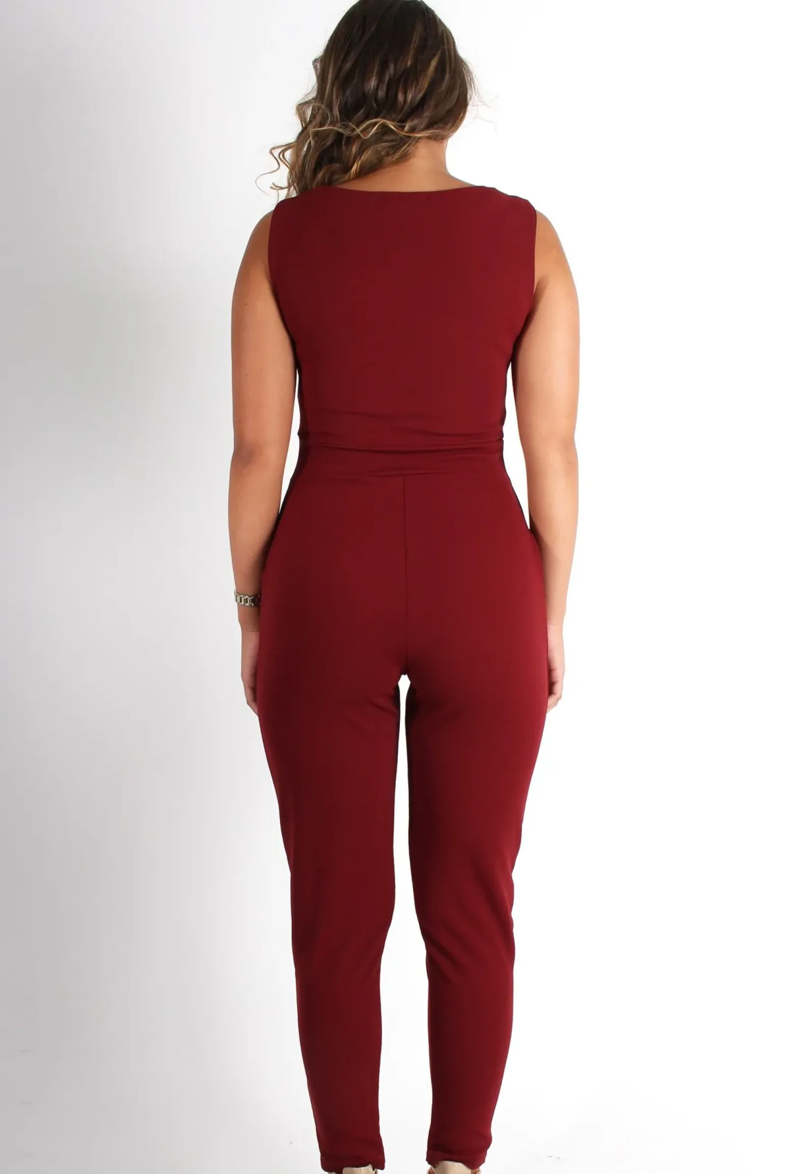 Rebellious Fashion Emily Wine Tie Front Jumpsuit