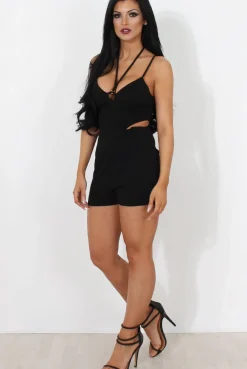 Rebellious Fashion Fai Black Cut Out Halter Neck Playsuit