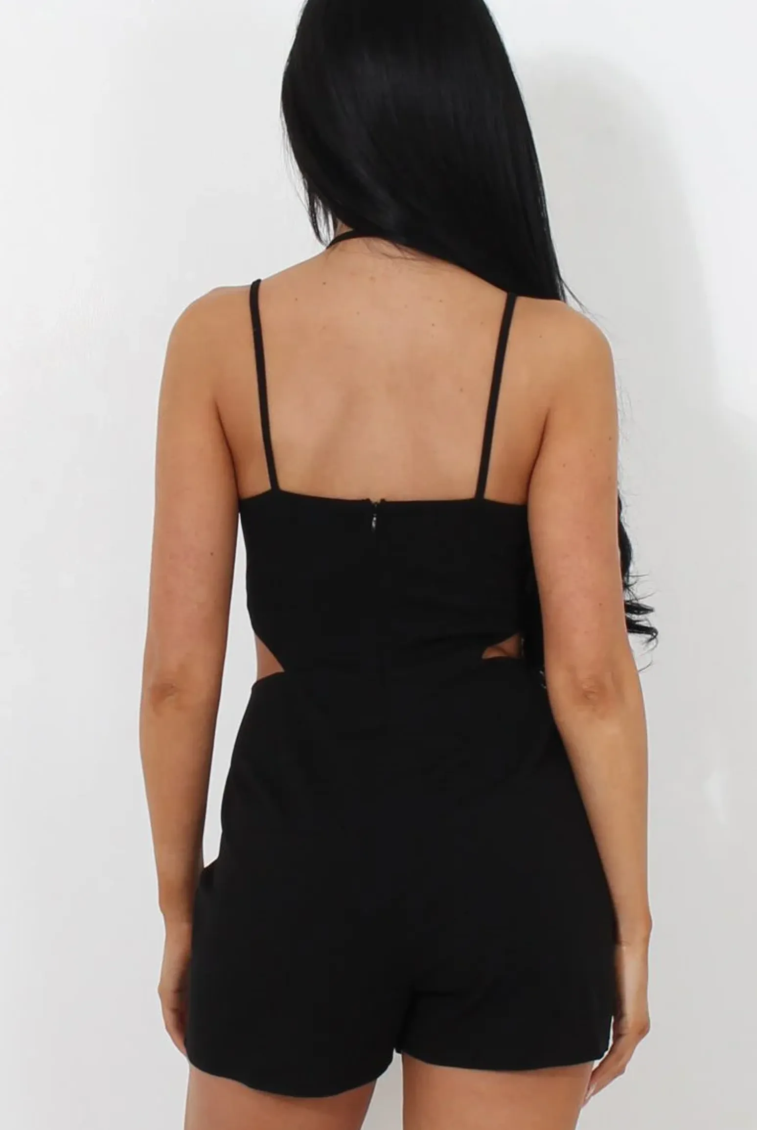 Rebellious Fashion Fai Black Cut Out Halter Neck Playsuit