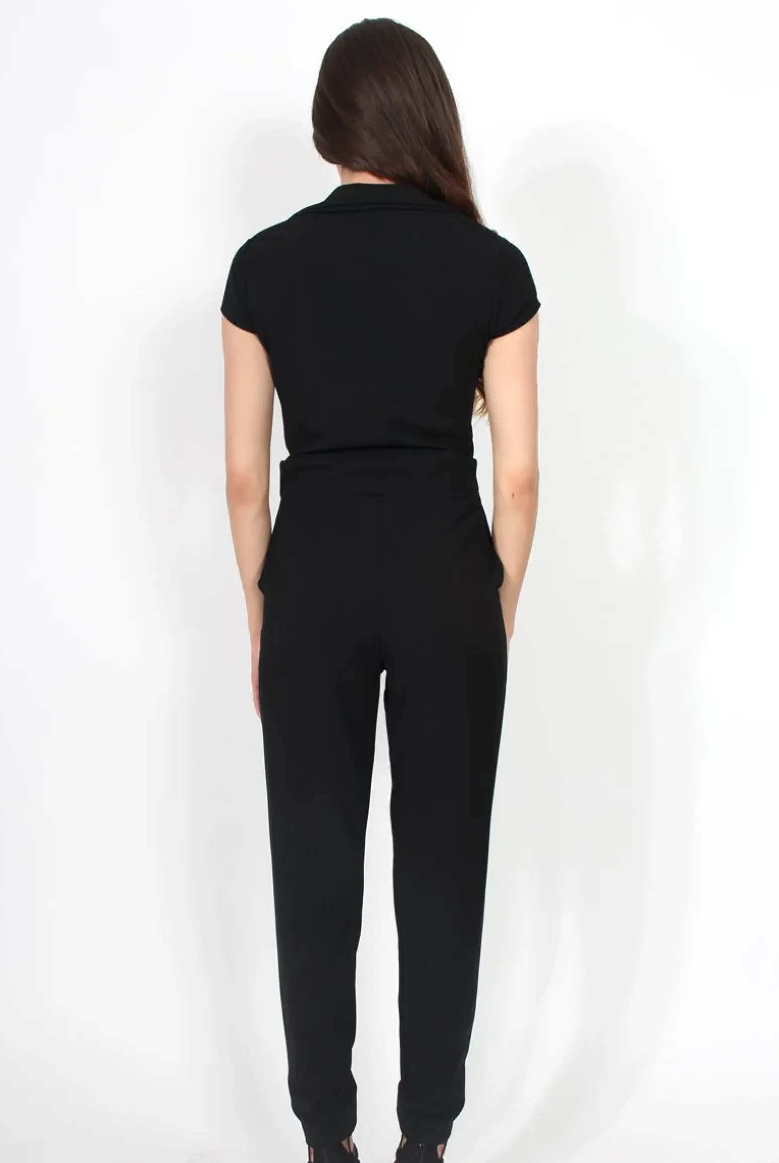 Rebellious Fashion Farrah Black Deep V Jumpsuit