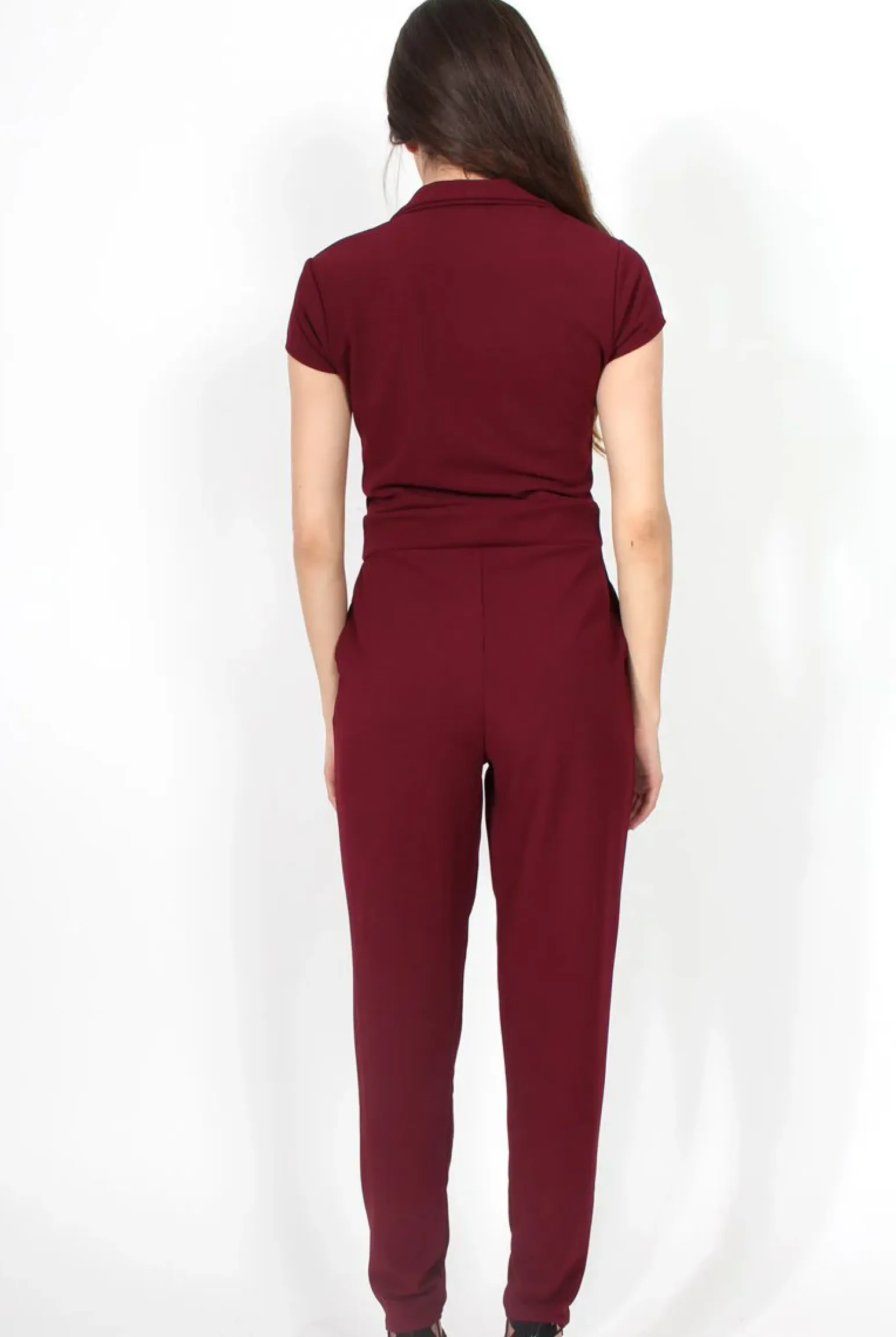 Rebellious Fashion Farrah Wine Deep V Jumpsuit