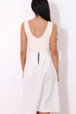 Rebellious Fashion Fergi White Pleated Midi Skirt