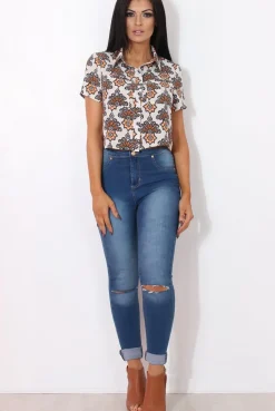 Rebellious Fashion Fern Rust Floral Crop Shirt