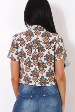 Rebellious Fashion Fern Rust Floral Crop Shirt