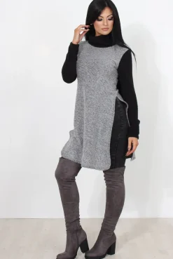 Rebellious Fashion Filipina Grey Sleeveless Side Split Jumper