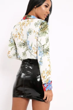 Rebellious Fashion Floral Button Down Blouse with Red Contrast - Katherine
