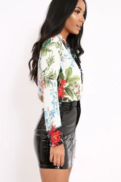 Rebellious Fashion Floral Button Down Blouse with Black Contrast - Katherine