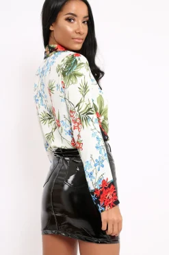 Rebellious Fashion Floral Button Down Blouse with Black Contrast - Katherine
