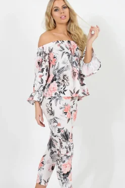 Rebellious Fashion Floral Print Off Shoulder Two Piece Set - Sherrie