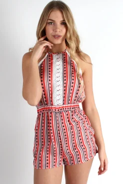 Rebellious Fashion Freya Pink Stripe Playsuit