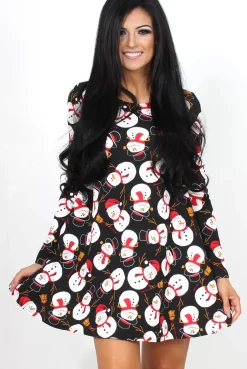 Rebellious Fashion Frosty Black Snowman Swing Dress