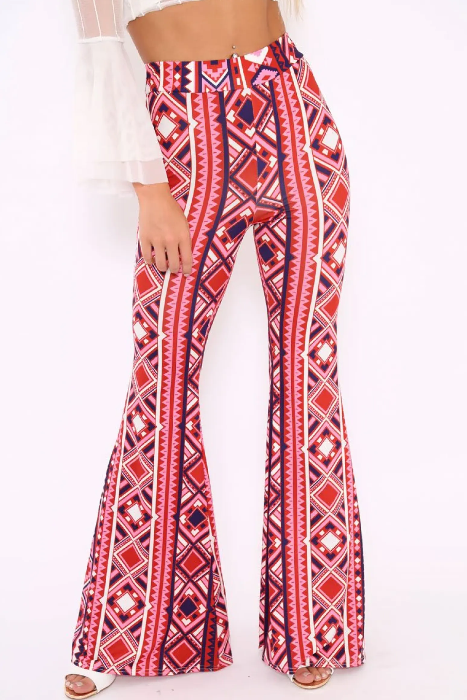 Rebellious Fashion Fuchsia Aztec Print Flares - Mayna