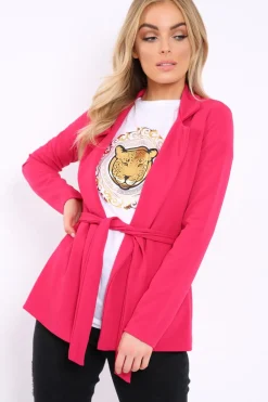 Rebellious Fashion Fuchsia Belted Blazer - Kenna