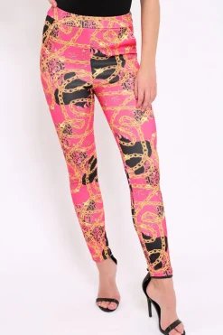 Rebellious Fashion Fuchsia Chain Print Trousers - Donika