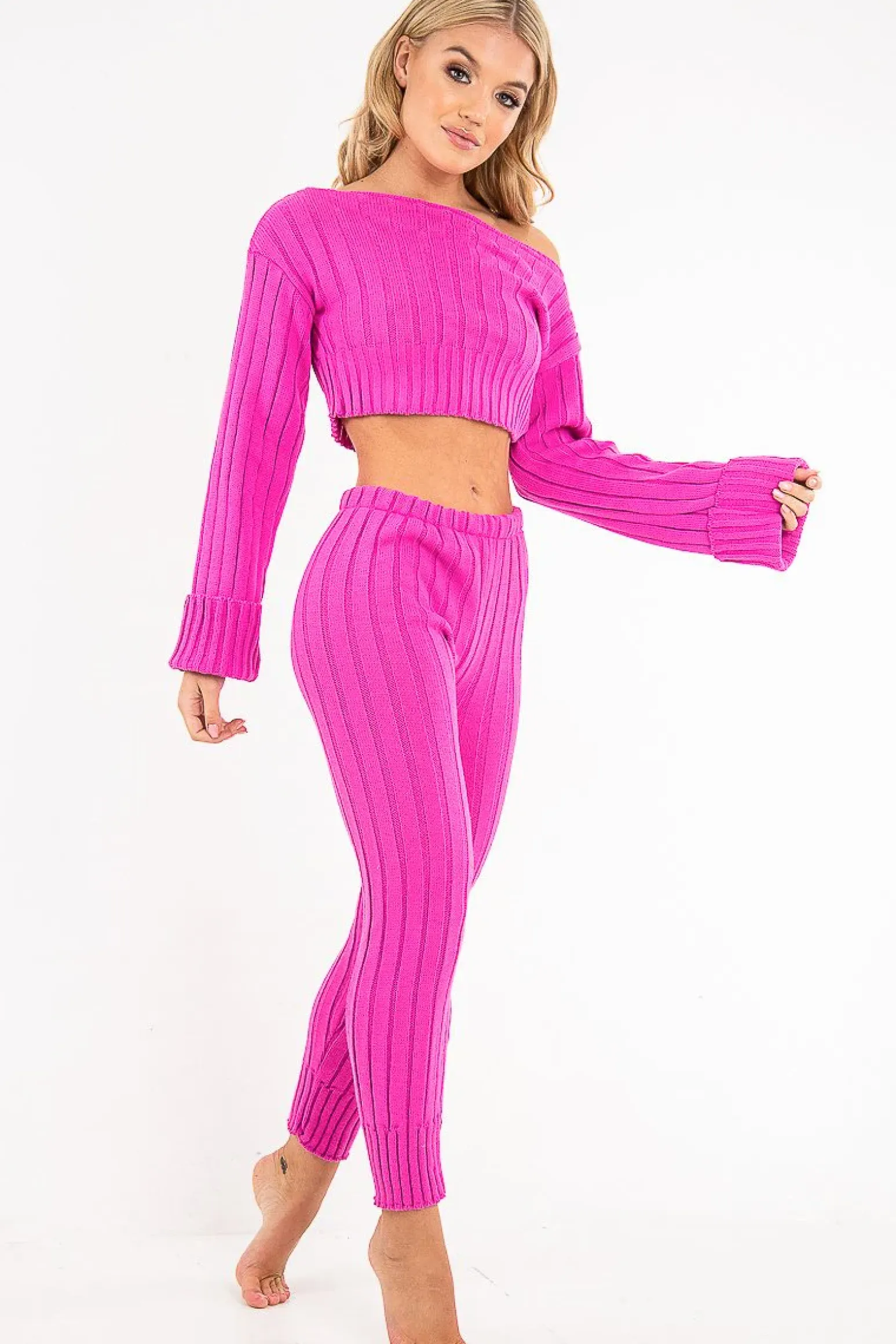 Rebellious Fashion Fuchsia Chunky Knit Loungewear Set - Wynter