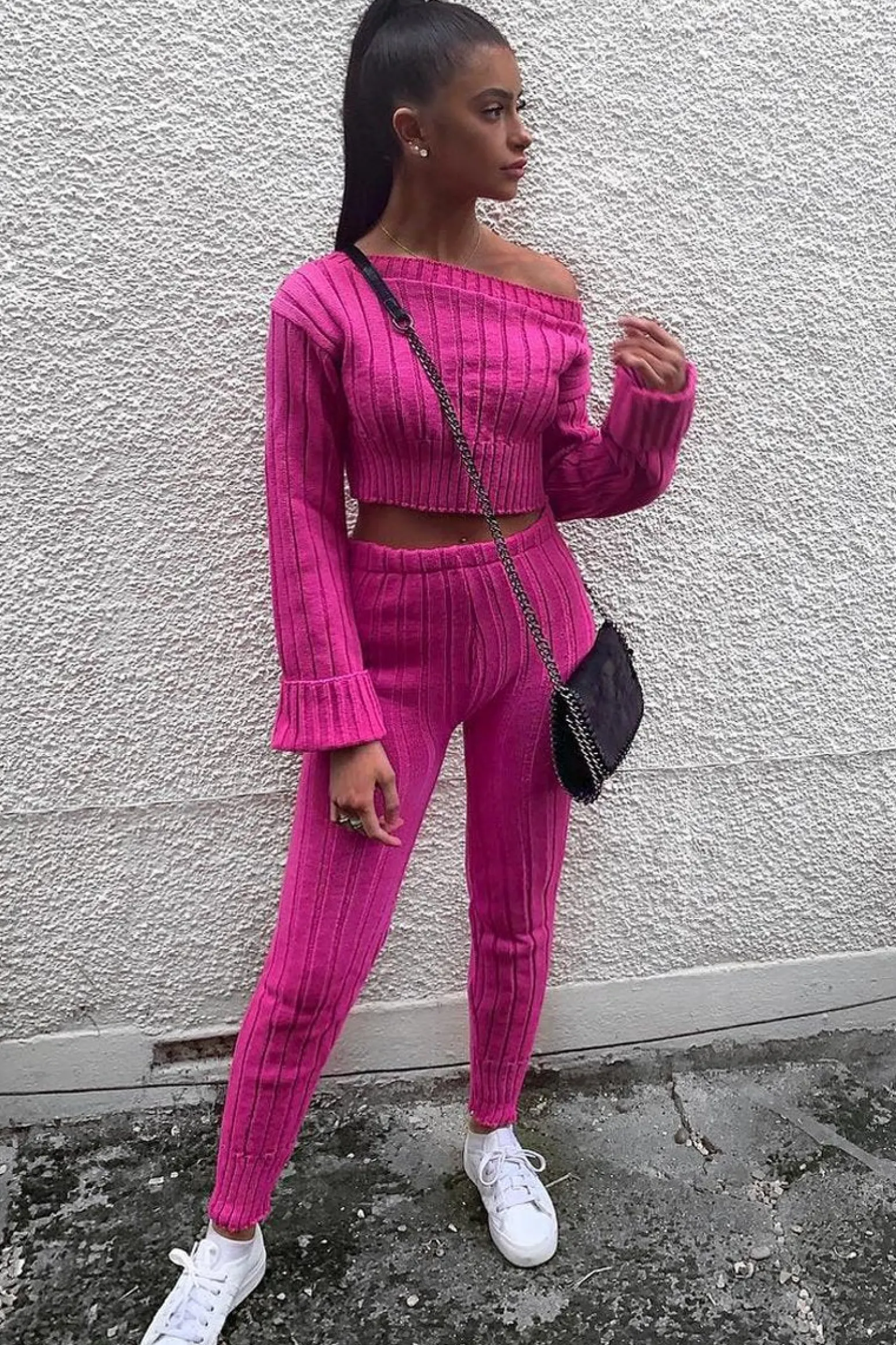 Rebellious Fashion Fuchsia Chunky Knit Loungewear Set - Wynter