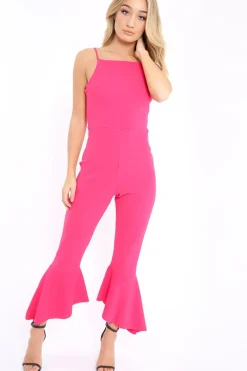Rebellious Fashion Fuchsia Cropped Frill Hem Jumpsuit - Sadey