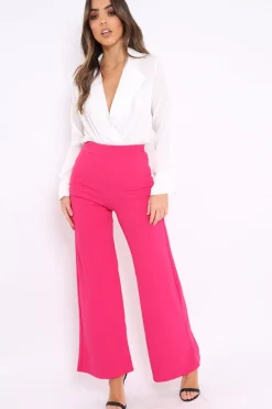 Rebellious Fashion Fuchsia High Waisted Flare Trousers - Kym