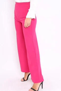 Rebellious Fashion Fuchsia High Waisted Flare Trousers - Kym