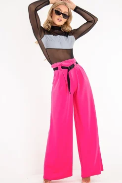 Rebellious Fashion Fuchsia High Waist Paper Bag Buckle Belt Trousers - Ivyonna