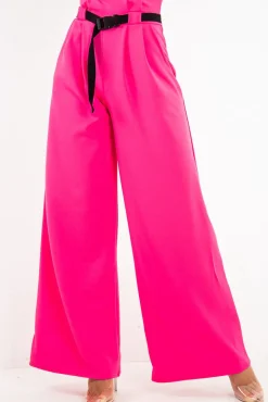 Rebellious Fashion Fuchsia High Waist Paper Bag Buckle Belt Trousers - Ivyonna