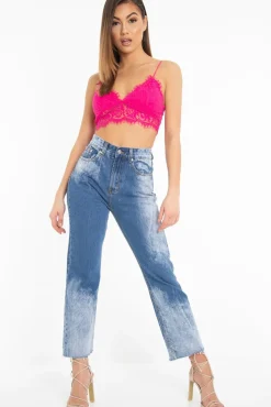 Rebellious Fashion Fuchsia Lace Cami Strap Crop Top - Lesta