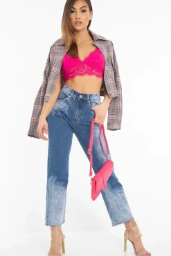 Rebellious Fashion Fuchsia Lace Cami Strap Crop Top - Lesta