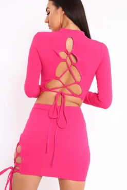 Rebellious Fashion Fuchsia Lace Up Detail Co-ord - Blakely