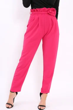 Rebellious Fashion Fuchsia Paper Bag Tie Waist Cigarette Trousers - Karmen