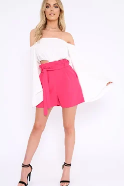 Rebellious Fashion Fuchsia Paper Bag Tie Waist Shorts - Sigrid