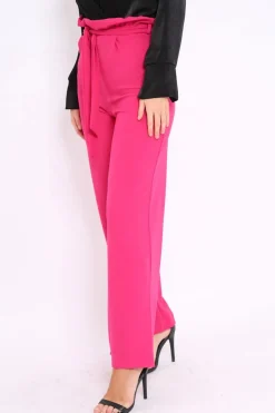 Rebellious Fashion Fuchsia Paper Bag Tie Waist Wide Leg Trousers - Kennedy