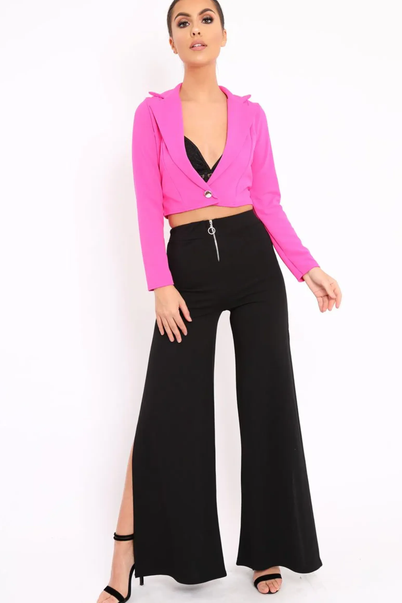 Rebellious Fashion Fuchsia Plunge Blazer Style Top - Elis