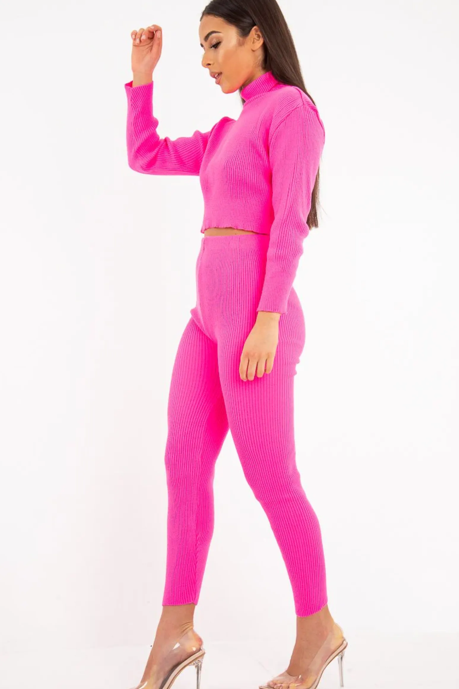 Rebellious Fashion Fuchsia Rib Crop Jumper Loungewear Set - Ayriana