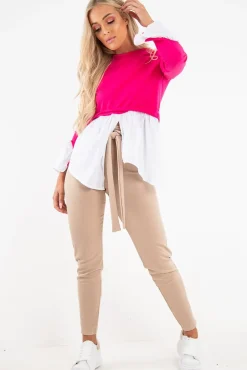 Rebellious Fashion Fuchsia Shirt Insert Crew Neck Jumper - Kamilla