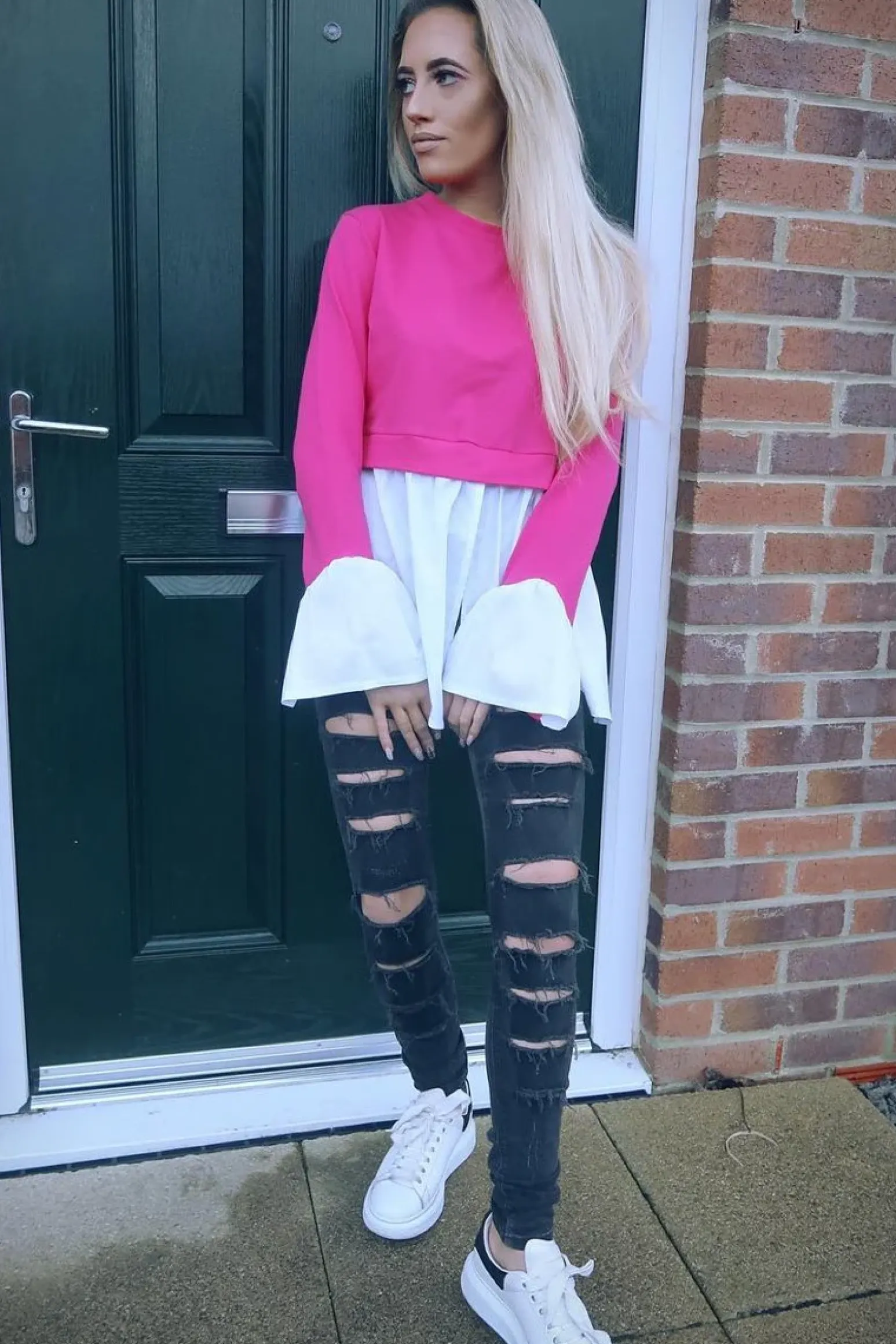 Rebellious Fashion Fuchsia Shirt Insert Crew Neck Jumper - Kamilla