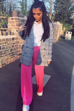 Rebellious Fashion Fuchsia Slinky Tie Detail Wide Leg Trousers - Jenelle