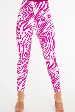 Rebellious Fashion Fuchsia White Animal Print Faux Leather Leggings - Quinn