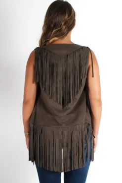 Rebellious Fashion Gabbi Khaki Suede Tassel Waistcoat