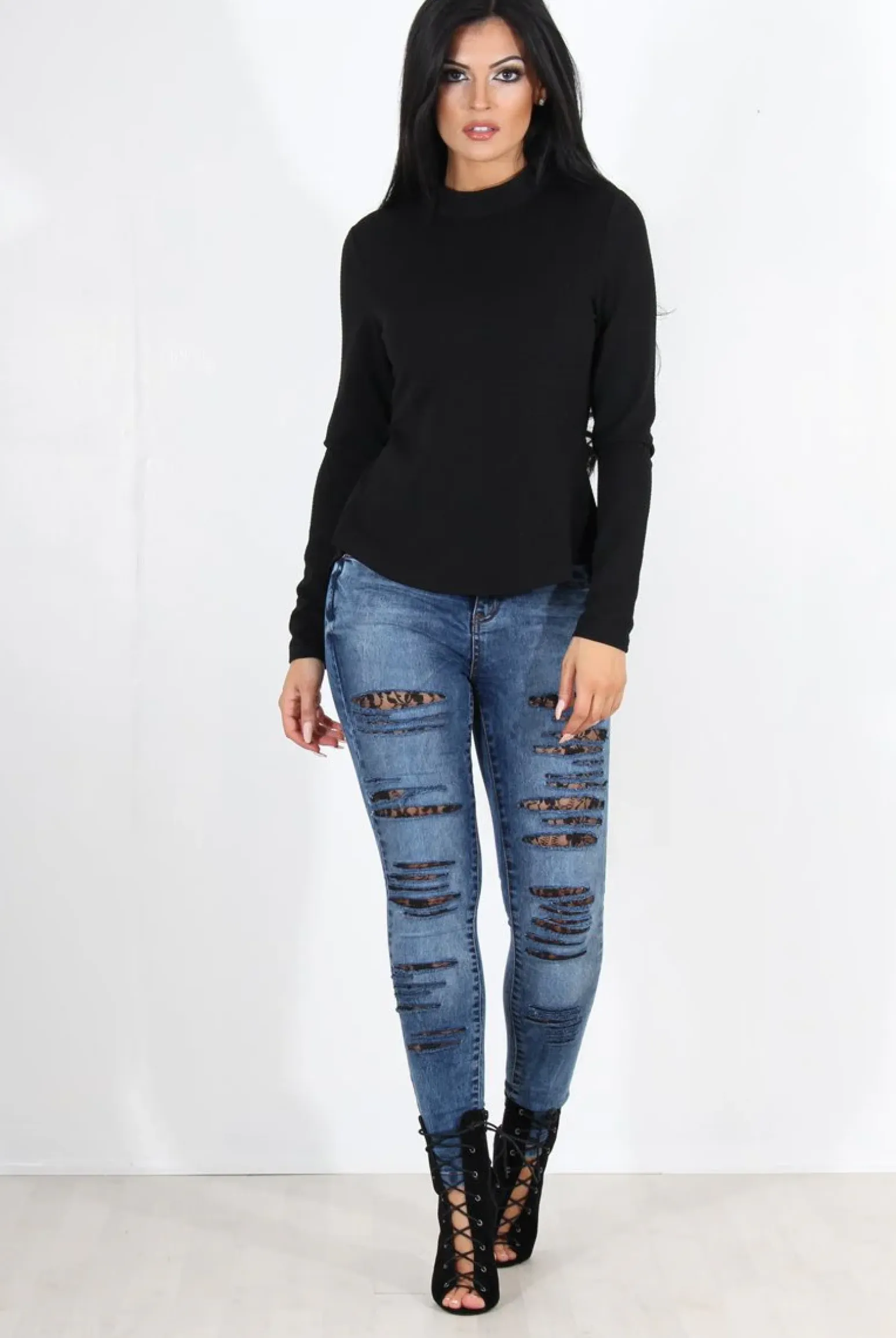 Rebellious Fashion Gabby Blue Ripped Knee Skinny Jeans