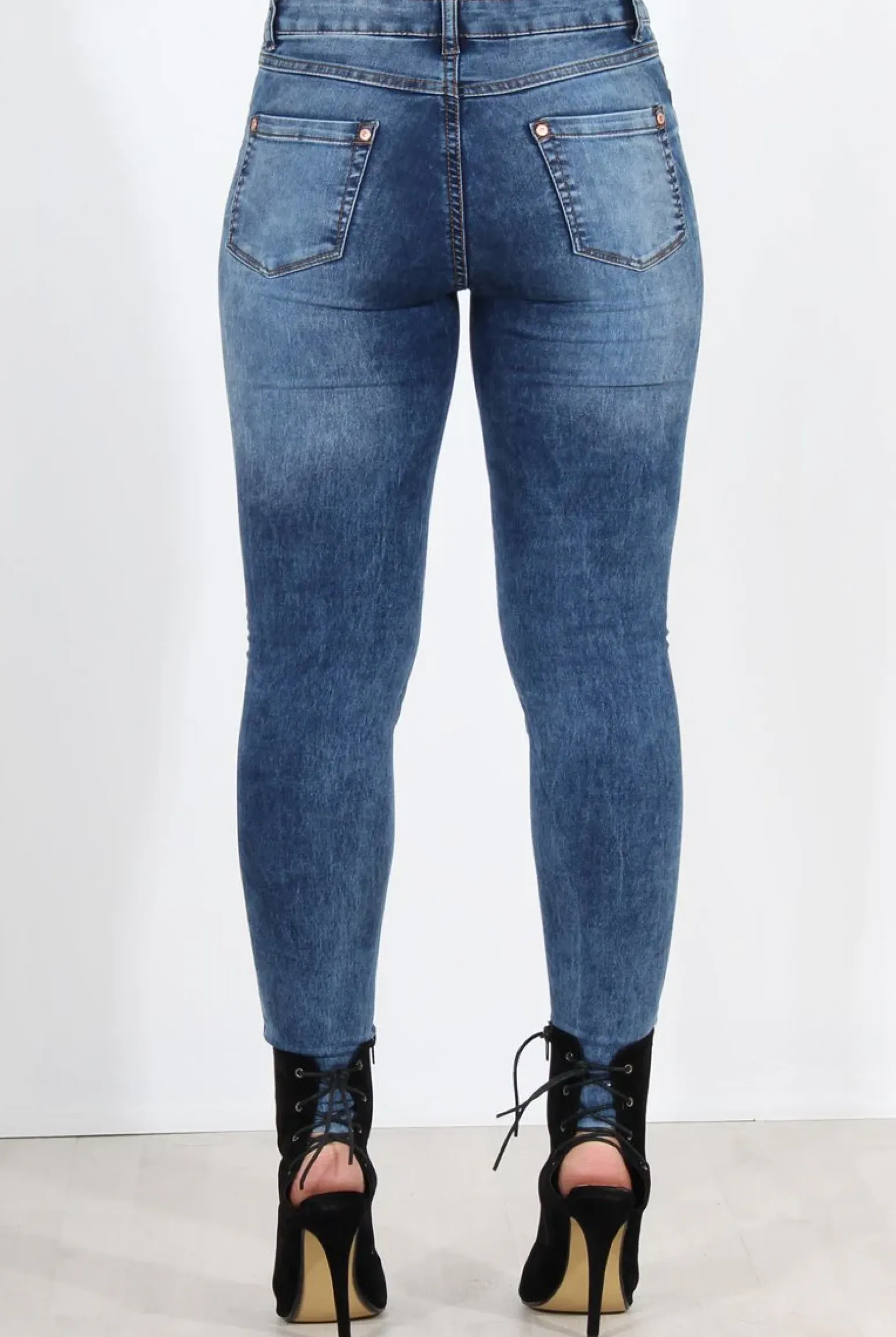 Rebellious Fashion Gabby Blue Ripped Knee Skinny Jeans